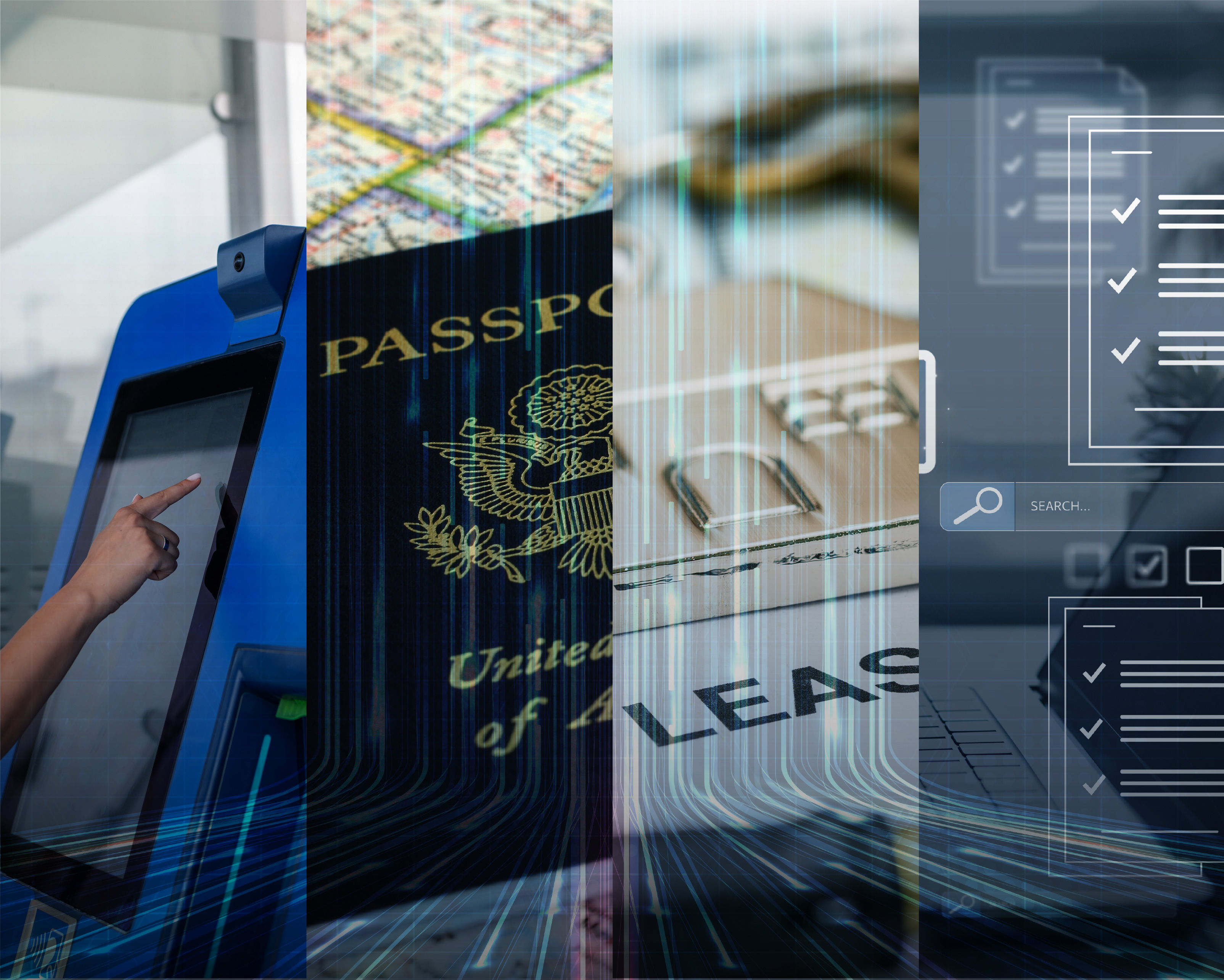 Photo collage including passport services, cash wires, and other non-postal services. 