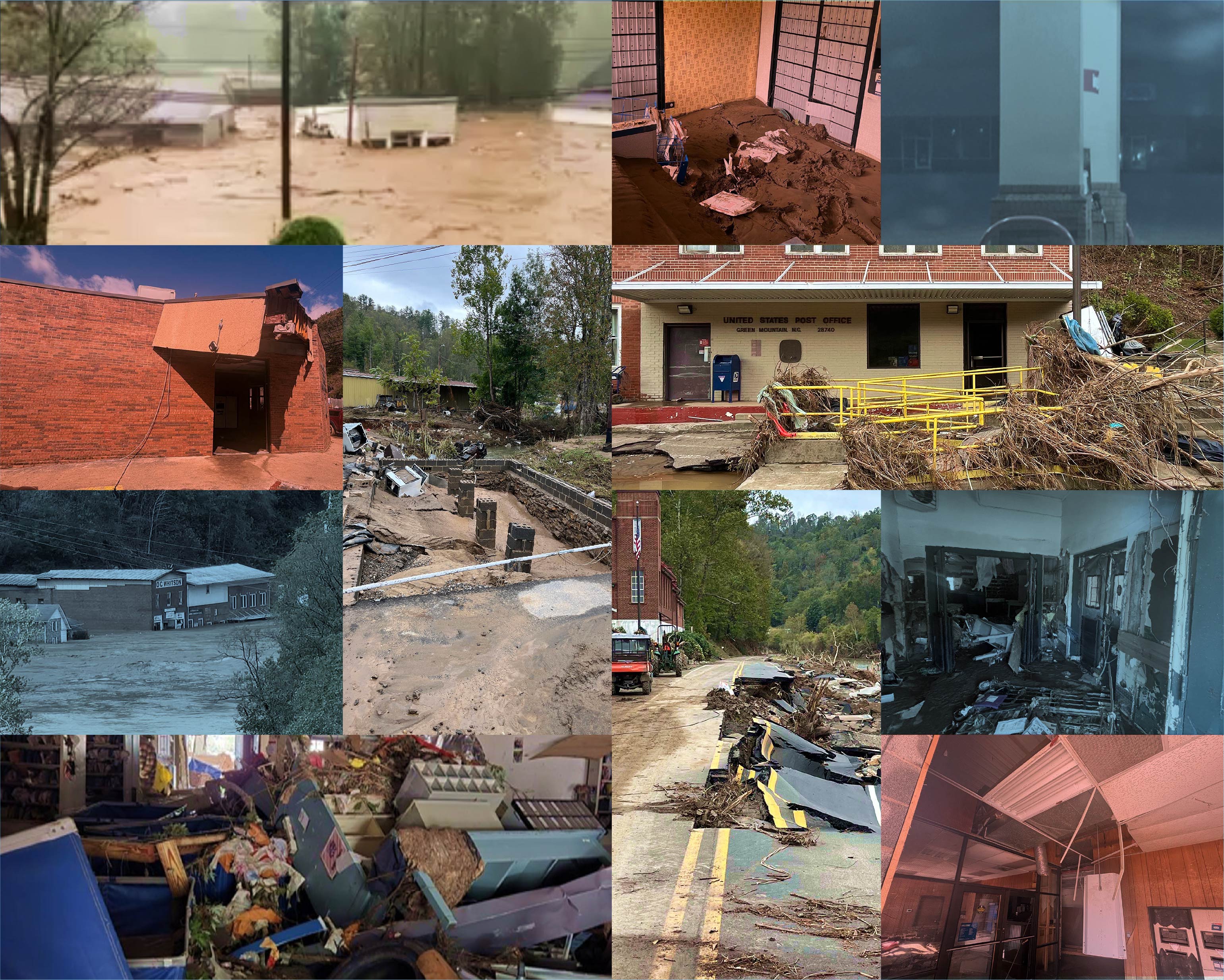 Cover image: collage of photos of severely storm damaged Post Offices. 