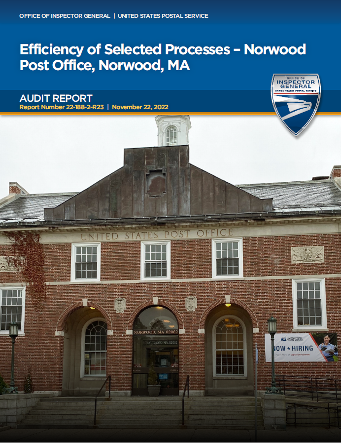 Efficiency of Selected Processes Norwood Post Office, Norwood, MA